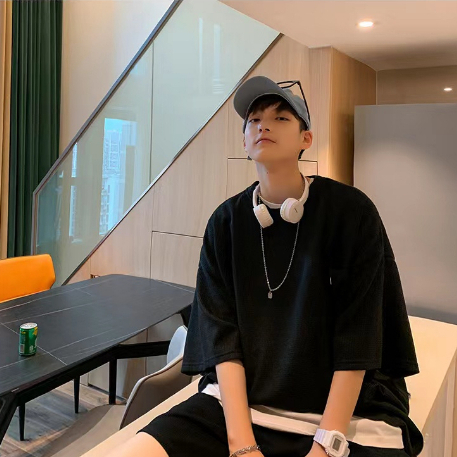 [ชุดเซ็ตสองชิ้นแขนสั้น+กางเกงขาสั้น] เสื้อยืดแขนสั้นลายวาฟเฟิลทรงหลวมสบายๆ กางเกงห้าส่วน สูท เทรนด์เกาหลี ราคา ถูกที่สุด ดีลบีเคเค แกลเลอรีภาพที่ 5