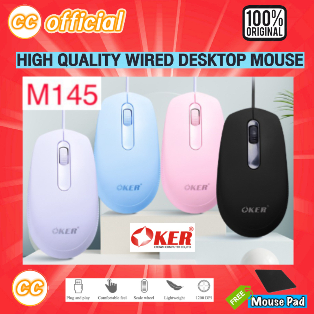 ✅แท้100% OKER M145 MOUSE  WIRED DESKTOP USB เมาส์ เม้าส์มีสายแบบ USB เมาส์ทำงาน คุณภาพสูง #CC 145