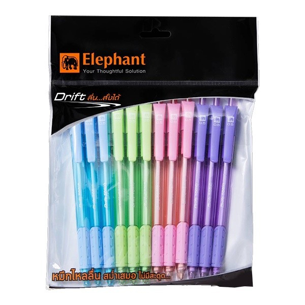 (12ด้าม) ปากกา ตราช้าง ดริฟท์ โทริโอะ น้ำเงินคละสี 0.7/0.5