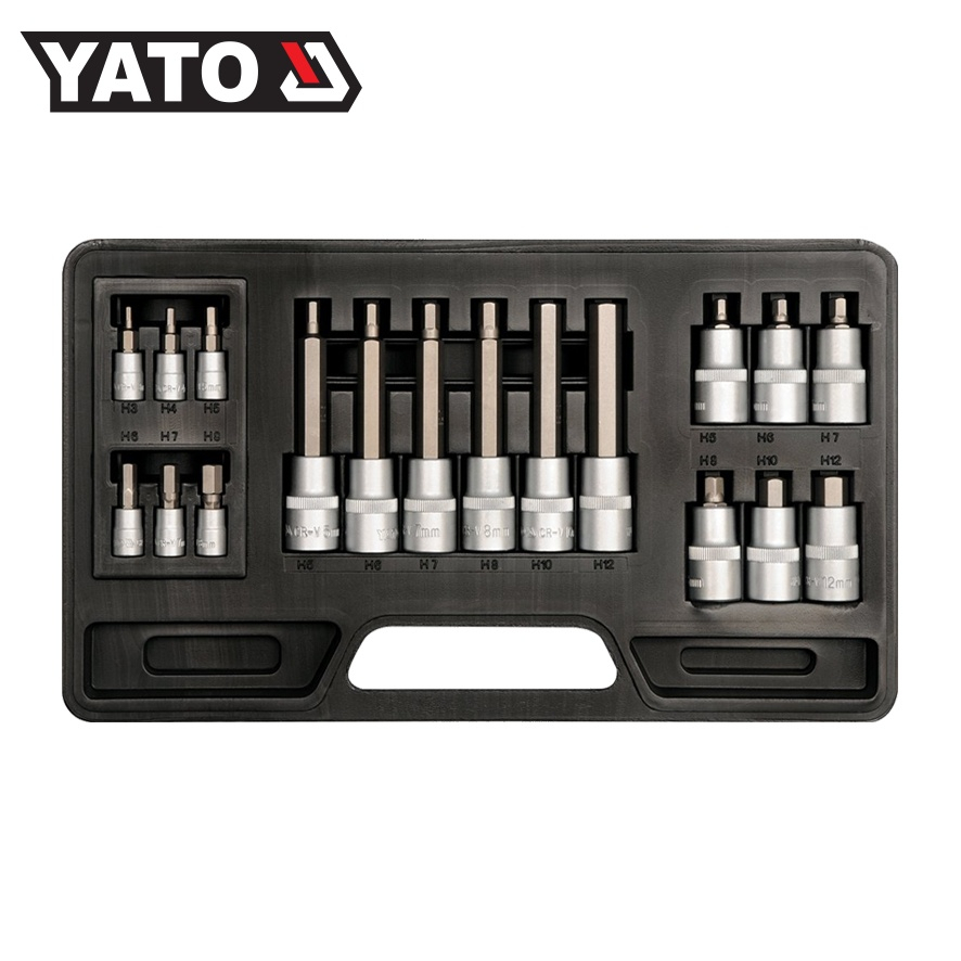 (มีใบกำกับภาษี)  YATO YT-7752 ชุดลูกบล็อก – เดือยโผล่ 6 เหลี่ยม 1/4″ & 1/2″ 18 ตัวชุด (H3 – H12)