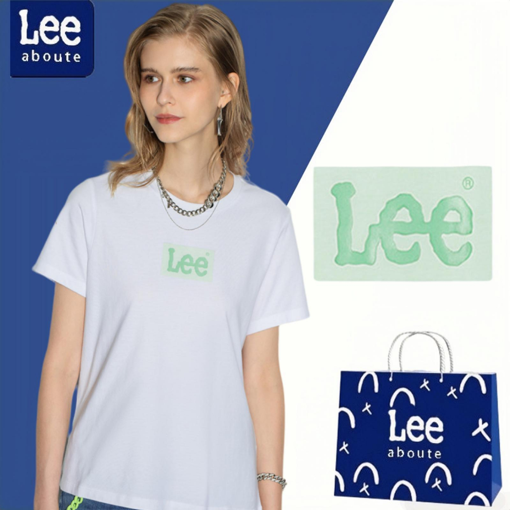Lee® เสื้อยืดคอกลมแขนสั้น สไตล์พื้นฐาน#Green Lee เสื้อยืดผู้หญิง เสื้อยืดผ้าฝ้ายคู่รัก # สีขาว รุ่น 