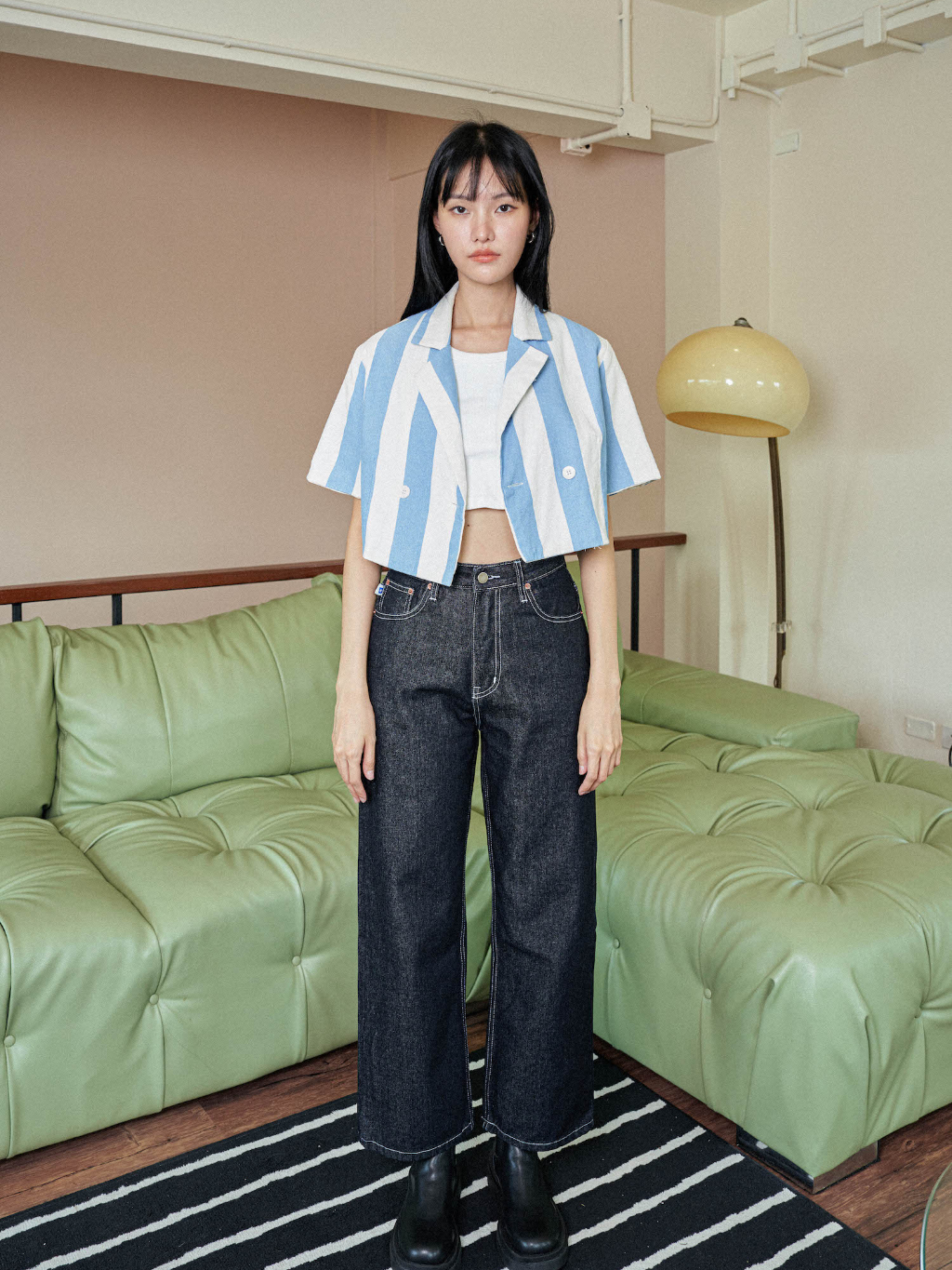 ENDOFMARCH | SEOUL JEANS กางเกงยีนส์สีดำตัดด้ายขาว หนา 12 oz.