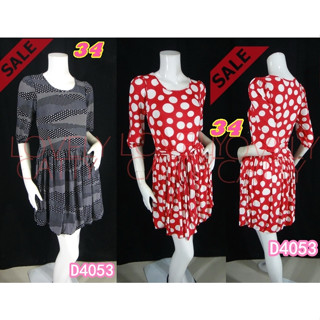 SaLe++ (อก34-38) D4053 Dressผ้าเกาหลีแขนข้อศอก กระโปรงทรงบอลลูน เอวผูกโบว์ได้