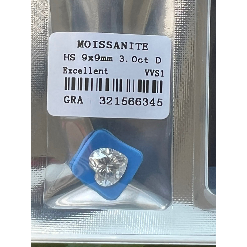 (1 เม็ด น้ำหนัก 3 กะรัต ) เพชร  โมซาไนท์ GRA Certified Mois Moissanite HEART 9X9 mm( white D- Color,