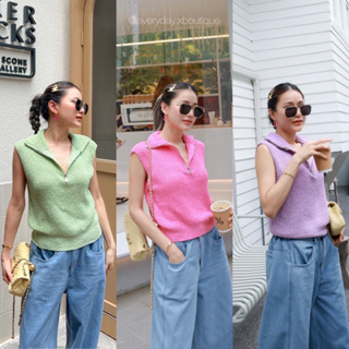 พร้อมส่ง📌 COLORFUL KNITTED SHIRT💜🩷💚(390฿ฟรีส่ง) เสื้อไหมพรมแขนกุด แต่งซิป เนื้อผ้านุ่มนิ่ม น่ารักมากๆค่า ใส่สบาย glam