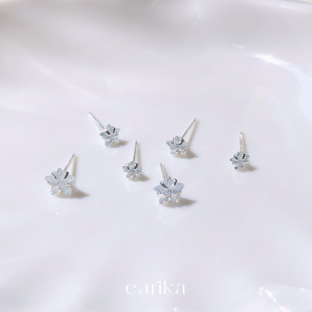 earika.earrings - diamond star stud ต่างหูเพชรเม็ดเดี่ยวรูปดาวก้านเงินชุบทองคำขาว (มีให้เลือก 3 ขนาด) ผิวแพ้ง่ายใส่ได้