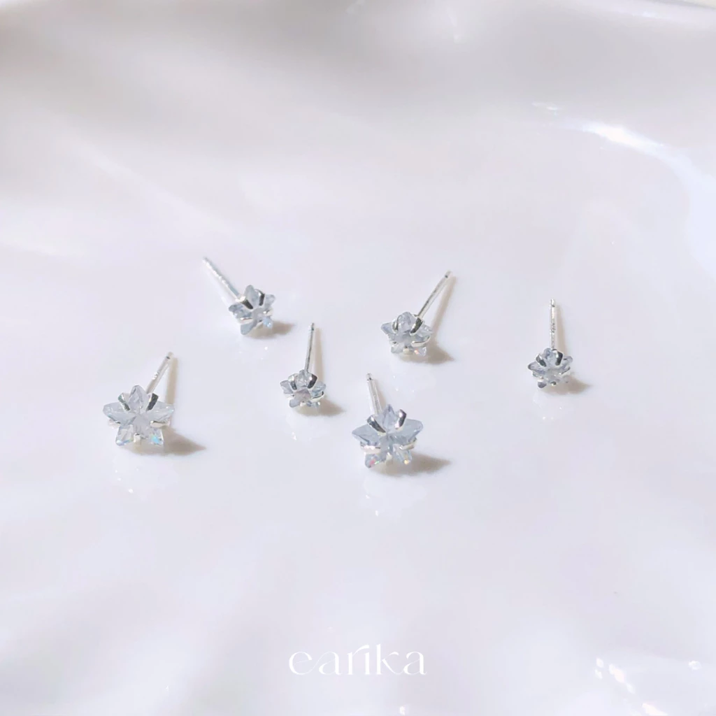 earika.earrings - diamond star stud ต่างหูเพชรเม็ดเดี่ยวรูปดาวก้านเงินชุบทองคำขาว (มีให้เลือก 3 ขนาด) ผิวแพ้ง่ายใส่ได้