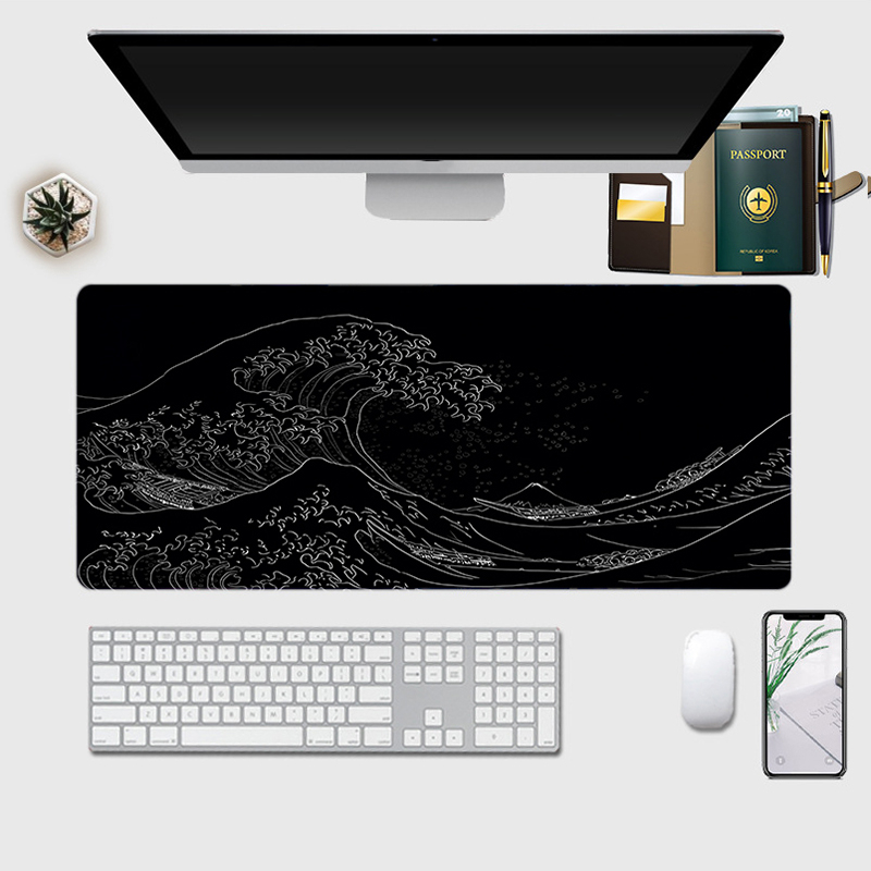 แผ่นรองเมาส์ ขนาดใหญ่ สีดำ คลื่นทะเล 80x30cm/90x40cm/100x50cm Gaming Mouse Pad
