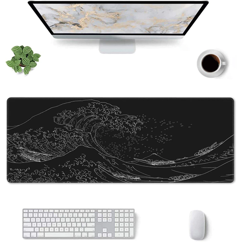 แผ่นรองเมาส์ ขนาดใหญ่ สีดำ คลื่นทะเล 80x30cm/90x40cm/100x50cm Gaming Mouse Pad