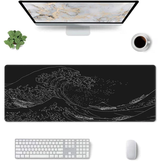 แผ่นรองเมาส์ ขนาดใหญ่ สีดำ คลื่นทะเล 80x30cm/90x40cm/100x50cm Gaming Mouse Pad