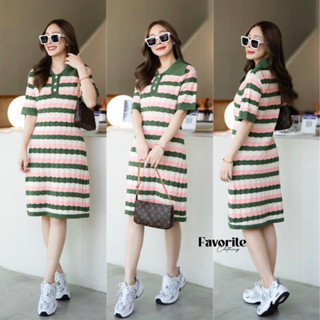 🌈🌿🌺🌸🌼💖💚🇰🇷 Knit Stripe Polo Dress