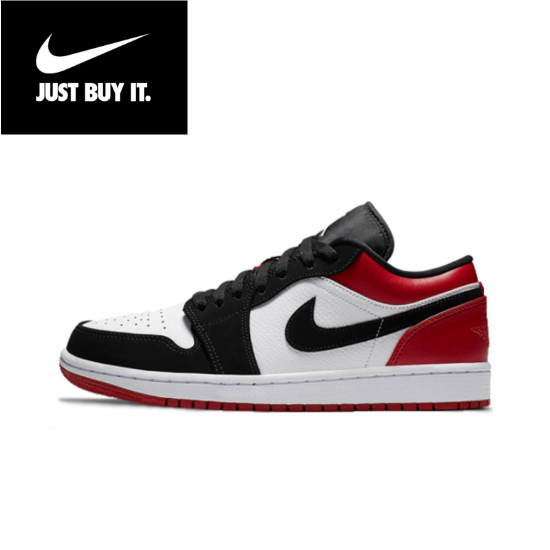 ของแท้ 100 % Nike  Air Jordan 1 Low  Black Toe Black red white Sports shoes style