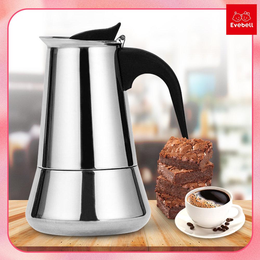 กาต้มกาแฟ สแตนเลส Moka Pot กาต้มกาแฟสด แบบพกพา เครื่องชงกาแฟแรงดัน ขนาด 4 / 6 ถ้วย