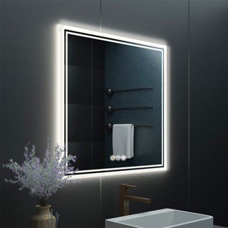 LUVODI 80*80cm กระจกห้องน้ำ LED กระจก กระจกโต๊ะเครื่องแป้งมีไฟ LED กระจกแต่งหน้าติดไฟ Square Bathroom Mirror Anti-Fog