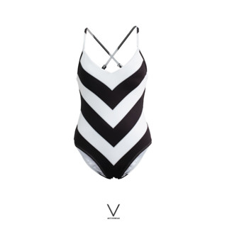 SS2023 BLACK AND WHITE STRIPE SWIMMING SUIT ชุดว่ายน้ำสายปรับได้ ลายทางดำขาว ผ้าหนา มีฟองน้ำในตัว กัน UV UPF 50+