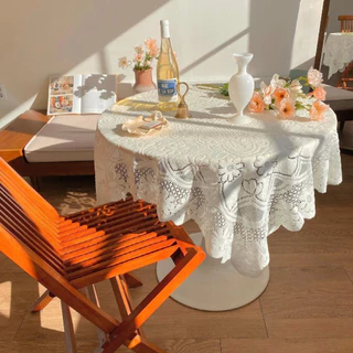 OurHome [พร้อมส่ง] ผ้าปูโต๊ะลูกไม้ Lace tablecloth ผ้าพื้นหลังห้องตกแต่งร้านกาแฟ INS ผ้าปูโต๊ะสีขาวนม