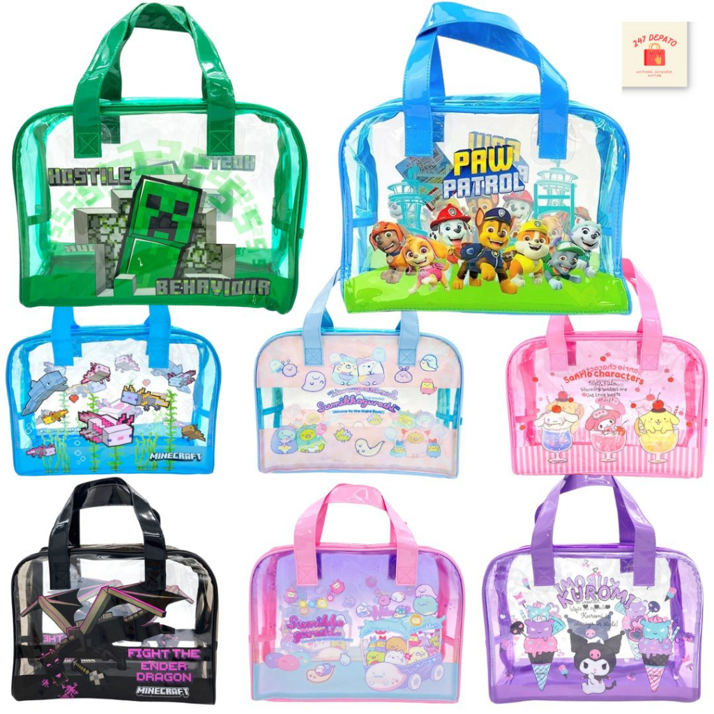 กระเป๋าพลาสติก ว่ายน้ำ กันน้ำ Paw Patrol Minecraft Sumikko ซุมิกโกะ My melody