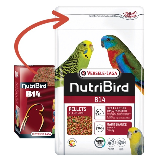 Nutribird B14 นูทริเบิร์ด อาหารนก อัดเม็ดอาหารนกกรงหัวจุก อาหารเสริมนก ฟอพัส หงส์หยก เลิฟเบิร์ด ค็อก