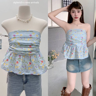 Stylerich เสื้อเกาะอกชายระบายลายดอกไม้สไตล์เกาหลี y2k #525 jeansdede