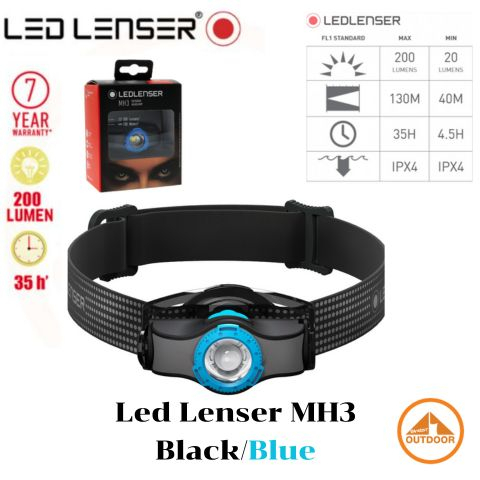 Led Lenser MH3 Headlamp #Black/Blue ไฟฉายคาดหัวเดินป่าสว่าง 200 ลูเมน