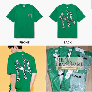 ของแท้ 💯% MLB Checkerboard Cliping Logo Overfit T-Shirts เสื้อยืดสีเขียว logo NY 💚