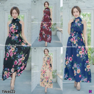 CS4622 แม็กซี่เดรสผูกโบว์หลัง back bow maxi dress