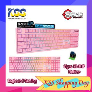 06.06 SIGNO KB-741P PINKKER RGB MECHANICAL GAMING KEYBOARD คีย์บอร์ดแมคคานิคคอลบลูสวิทช์ คีย์บอร์ดสีชมพู