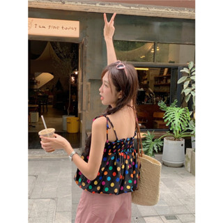 Styles_Unnie ✨พร้อมส่ง✨ T343 เสื้อสายเดี่ยวลายจุดหลากสี