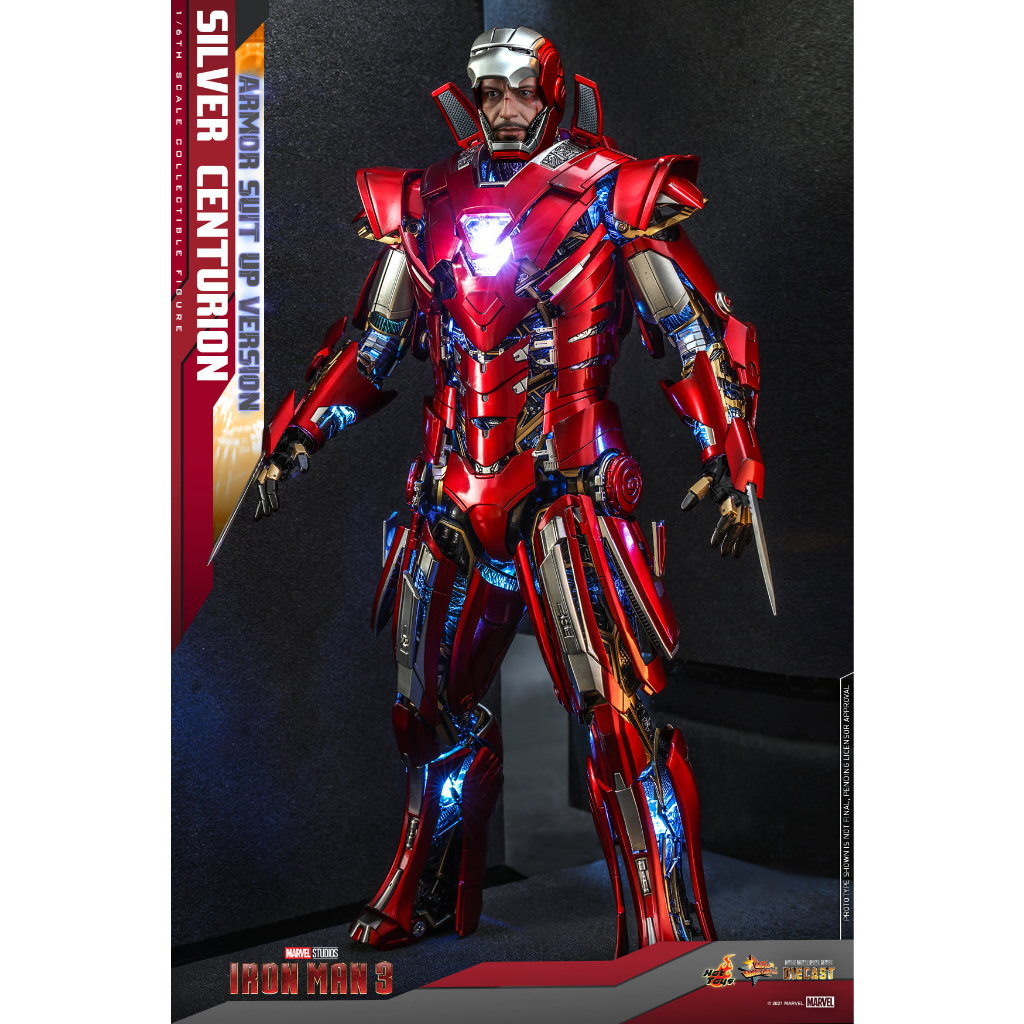 พร้อมส่ง! ฟิกเกอร์ Hot Toys MMS618D43 1/6 Iron Man 3 - Silver Centurion (Armor Suit Up Version)