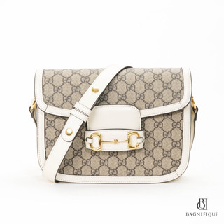 GUCCI HORSEBIT 1955 SMALL WHITE GG SUPREME MONOGRAM GHW