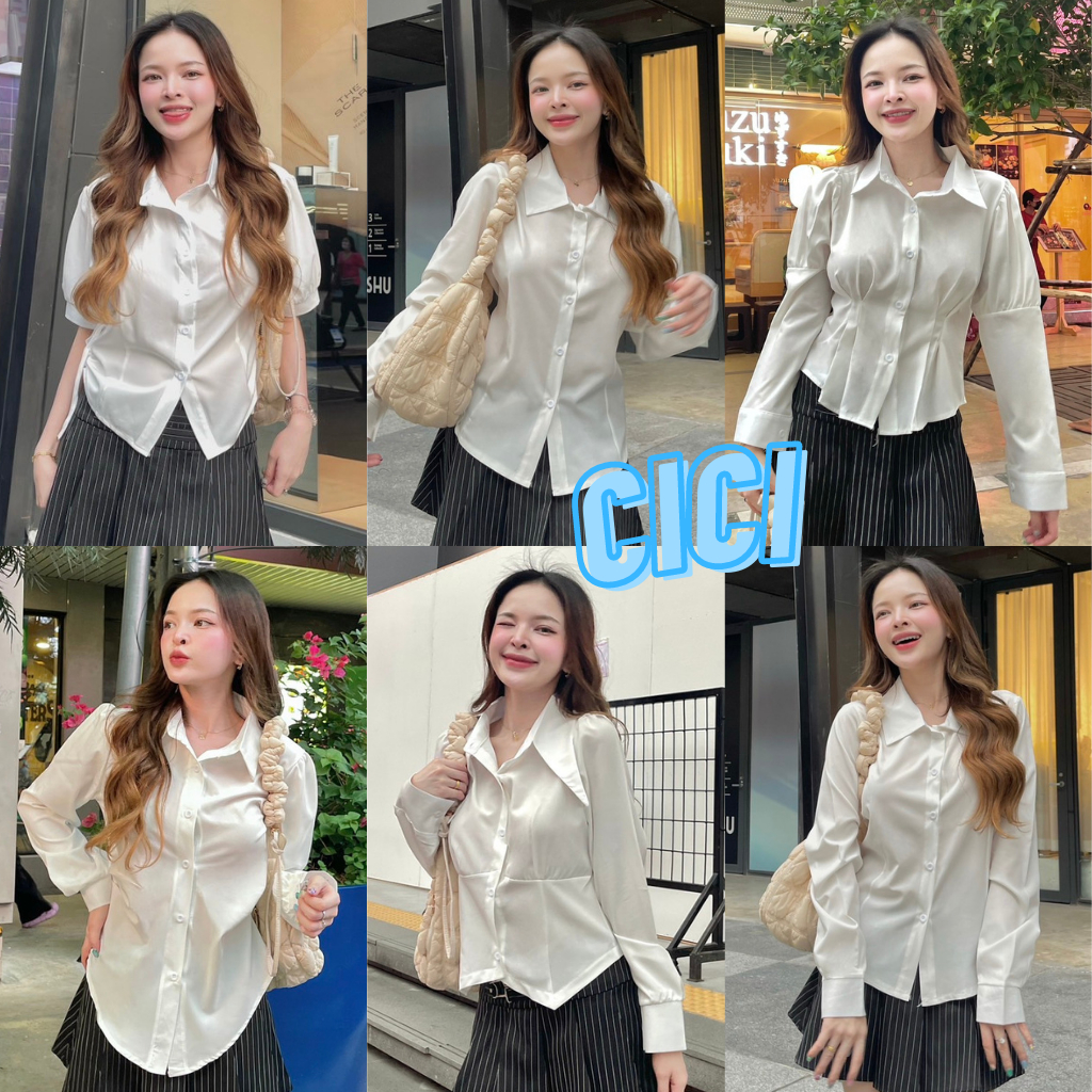 ส่งทันที Cici(NO. 3103/3107/3106/3102/3101)Shirt Tops เสื้อเชิ้ตสีขาวคอปกแขนยาว 5แบบหวานๆสไตล์โคเรีย