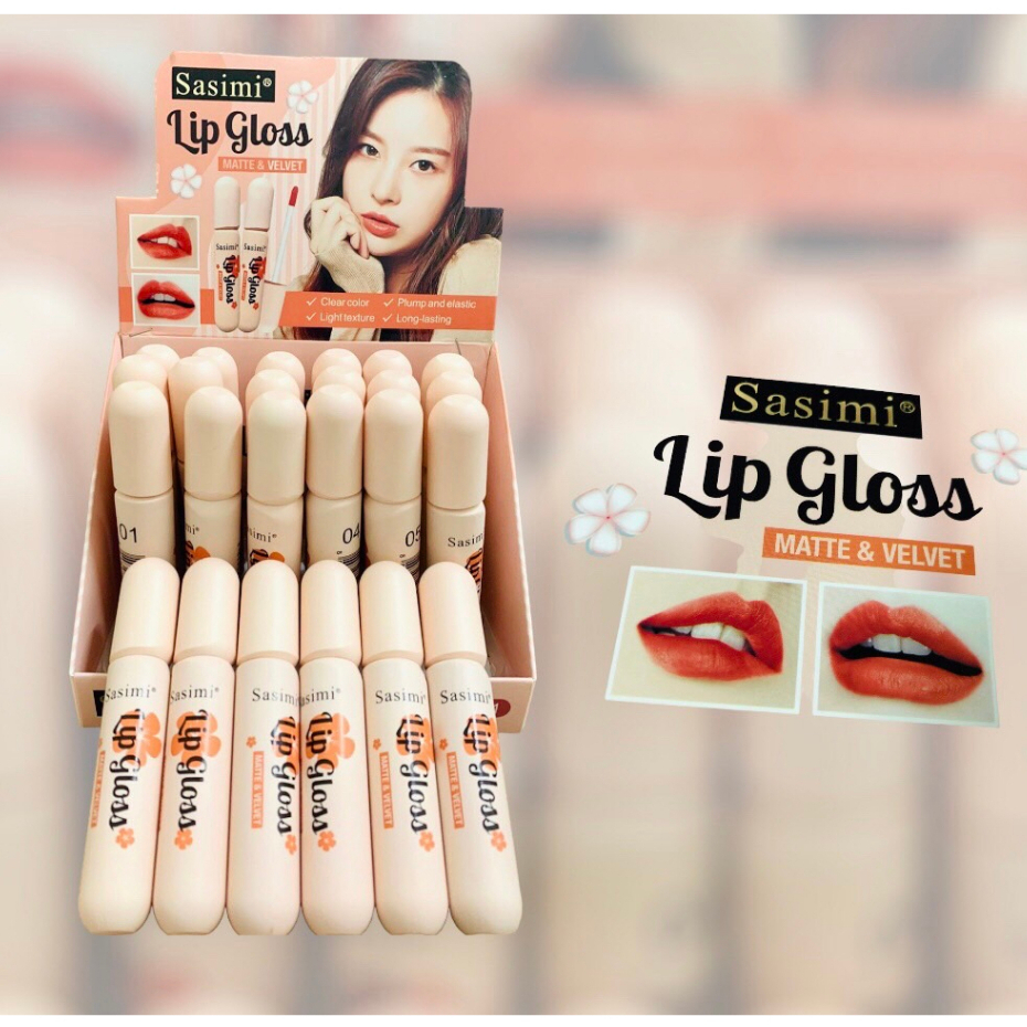 Sasimi Lip gioss Matte & Velvet S-91011 ลิปกลอส ลิป เนื้อแมทต์กึ่งลิปกลอส ลุดใหนก็รอด สีสวย ติดทน มี 6 เฉดสี ขนาด 8 ml