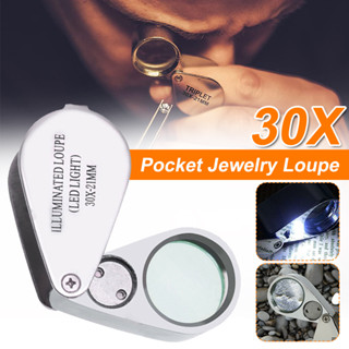 Loupe เครื่องประดับเรืองแสง 30X   แว่นขยายเครื่องประดับแว่นขยายแบบพับได้พร้อมไฟ LED สว่างสำหรับแสตมป์เหรียญเครื่องประดับ