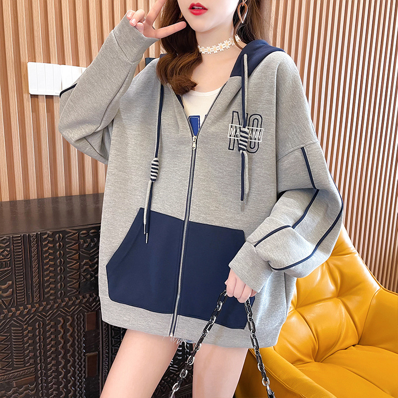 เสื้อแขนยาวฮู้ด Oversize (อก 64 นิ้ว) ซิปหน้า ปักอกและด้านหลัง มีกระเป๋าข้าง ผ้าคอตตอล ผ้าไม่ยืด B13
