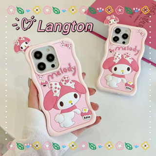 🌈Langton🌸ขอบหยัก โบว์หูกระต่าย Melody iphone 11 14 pro max การ์ตูน หวานสวย สีชมพู case for iPhone 12 13