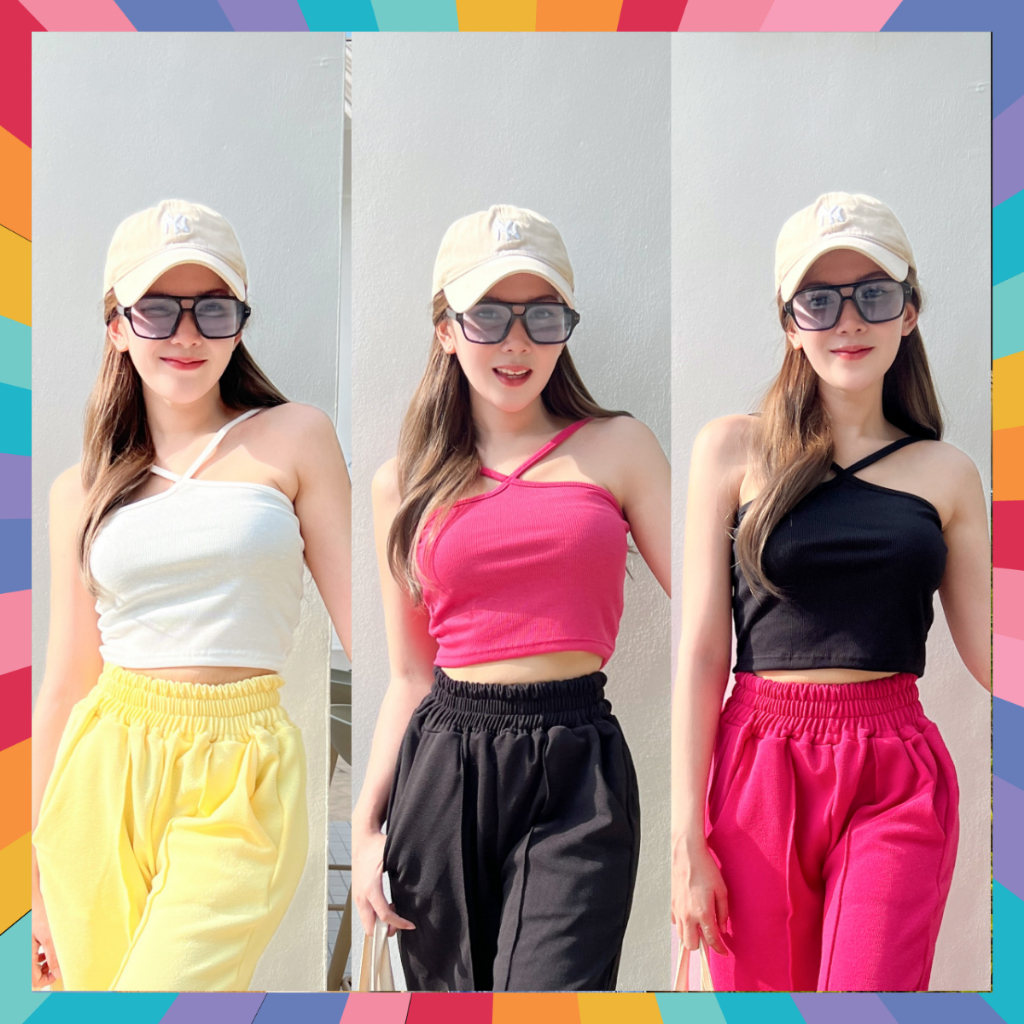 🌈 SpinnyHouse 🌈 เสื้อสายฝอ 2สายไขว้คอ 💛💚ครอปผ้าร่อง❤💕สายคาเฟ่ต้องไม่พลาด ถ่ายรูปสวยแมทง่ายมาก เว้าอก