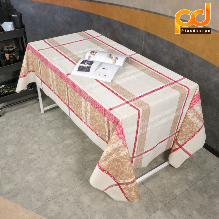 ปูโต๊ะหลังผ้า ลายไทย F414  ยาว 2 เมตร เนื้อเหนียว ทนทาน กันน้ำ กันลื่น by Plasdesign
