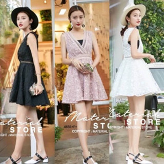 CS4656 เดรสลูกไม้แขนกุด+ เสื้อสายเดี่ยว Sleeveless lace dress + tank top