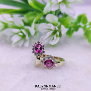 T6446 ต่างหูพลอยพิงค์โทพาซแท้ ( Pink topaz ) แบบอิงลิชล็อค ตัวเรือนเงินแท้ 925 ชุบทอง