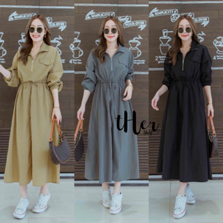 🌈🌿🌼🌸🌺🧡🤎🇰🇷 Cotton Zip Long Sleeve Maxi Dress