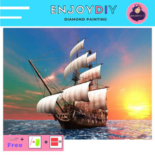 รูปสำเภาล่องทะเล 3 ครอสติสคริสตัล 5d diy diamond painting แบบเม็ด ติดเต็ม เม็ดกลม พร้อมส่งจากไทย EnjoyDIY