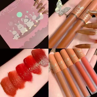 (ของแท้💯- พร้อมส่ง) เซตลิปกระต่าย 5 แท่ง ลิปจุ่มเวลเวท เนื้อดี สีสวย ติดทน