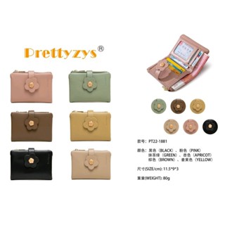 PT22-1881 กระเป๋าสตางค์ใบสั้นผู้หญิงพร้อมส่ง Prettyzys เบรนด์แท้ กระดุมดอกแบบน่ารัก แฟชั้นเกาหลี