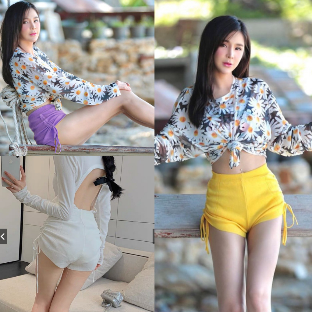 🌈SpinnyHouse🌈 กางเกงขาสั้น รูดข้าง เนื้อผ้าไหมพรม KOREA กางเกงขาสั้น โคเรียสุโค่ยๆๆๆ a&w กางเกงไหมพร