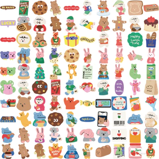 [พร้อมส่ง] สติ๊กเกอร์ รูปหมีน่ารัก ชุด 100 ชิ้น กันน้ำ สําหรับติดตกแต่ง