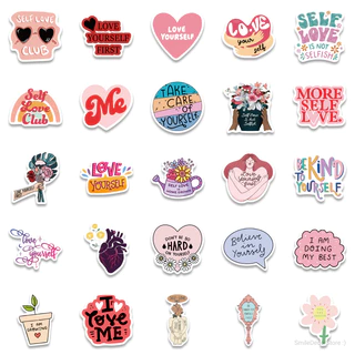 [พร้อมส่ง] สติ๊กเกอร์ Self Love โทนชมพู น่ารัก ชุด 50 ชิ้น กันน้ำ สําหรับติดตกแต่ง