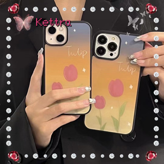 💜Kettra💜ดอกทิวลิป ดอกไม้v ดาว 11 14 pro max สาวน่ารักหัวใจ ขอบดำ ป้องกันการหล่น case for iPhone 12 13