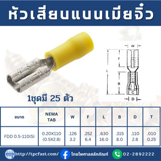 หัวเสียบแบนเมีย จิ๋ว (สีเหลือง) FDD 1ชุดมี 25ตัว