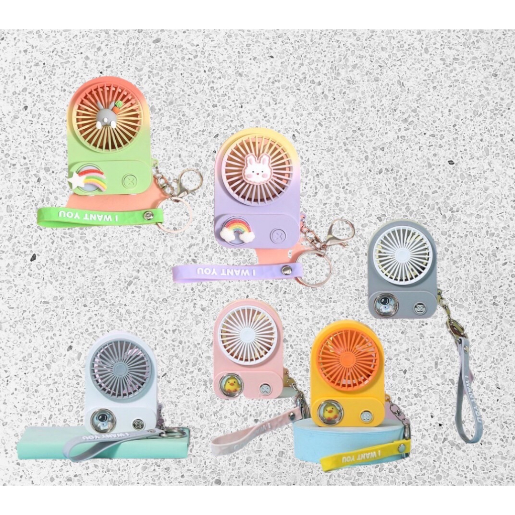 <NEW>MINI FAN พัดลมพวงกุนแจ สีไล่ระดับ มีไฟ (9061)มีพวงกุนแจแถม ความแรง 3 ระดับ