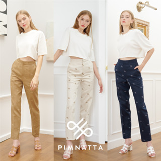 PIMNATTA Tintin Pants กางเกงขายาวทรงกระบอกเล็ก ทอลายโลโก้แบรนด์